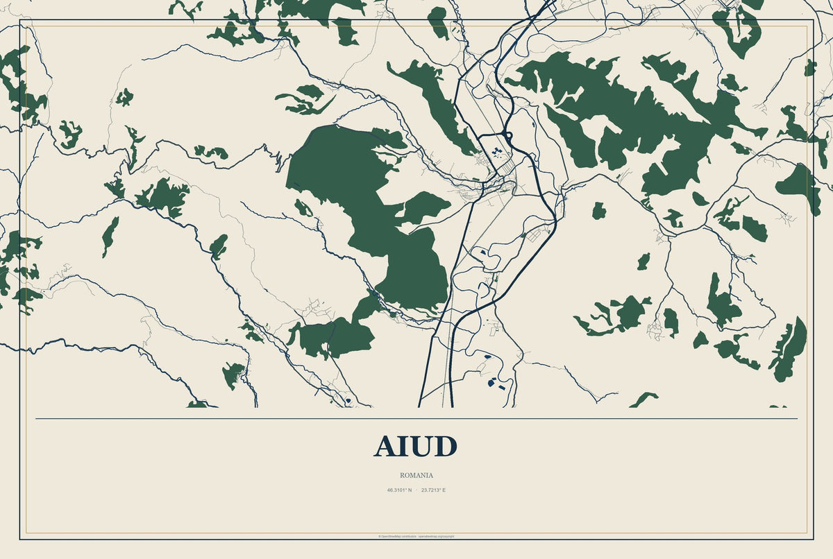 Aiud, Romania City Map Aluminum Sign in Coastal Cutout style