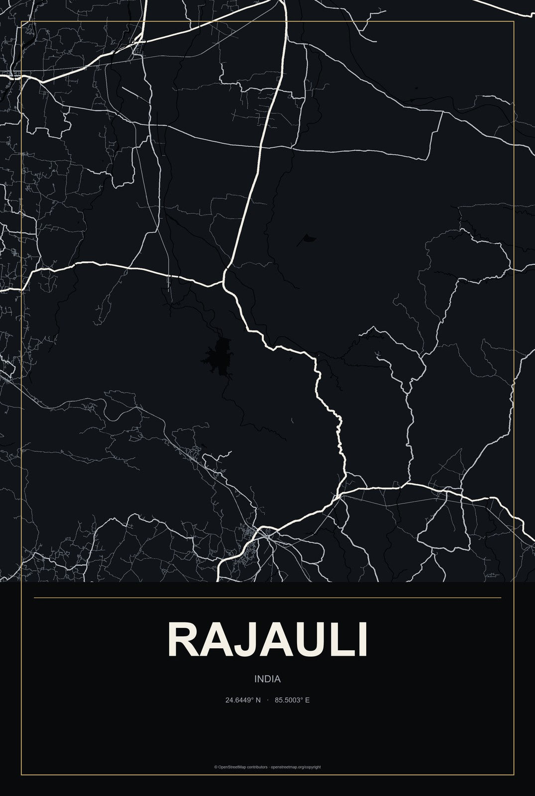 Rajauli, India City Map Aluminum Sign in Metropolitan Noir style