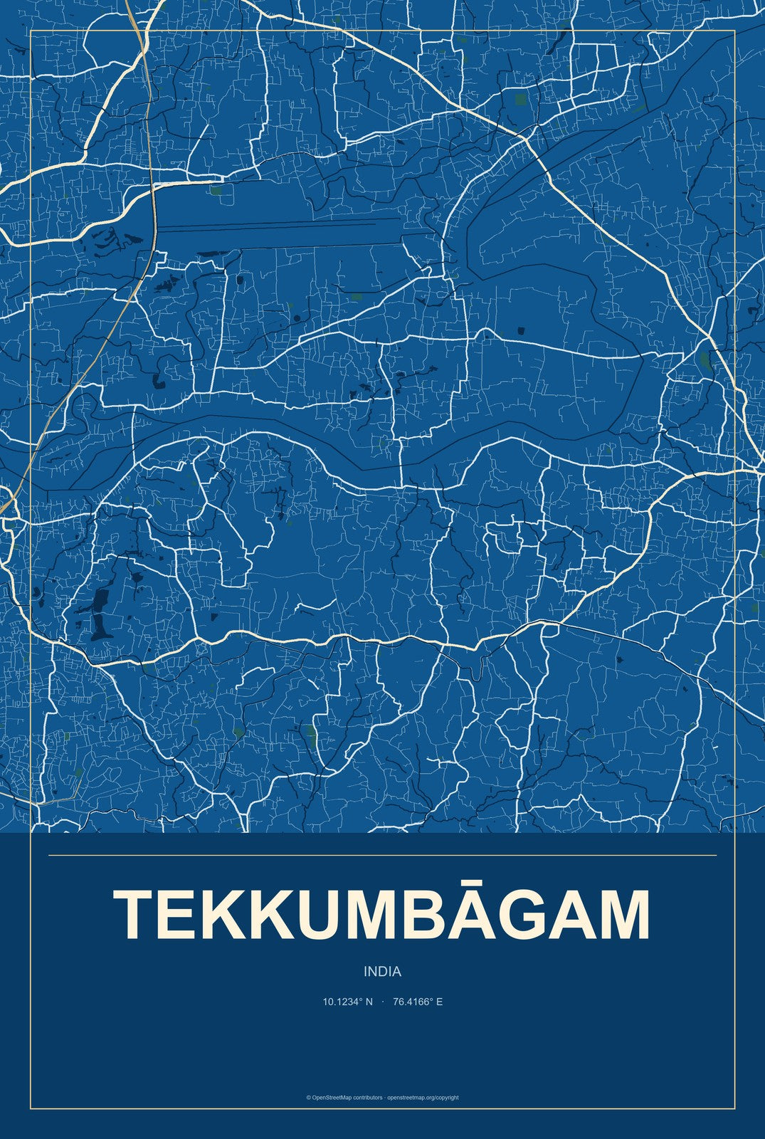 Tekkumbāgam, India City Map Aluminum Sign in Harbor Cobalt style