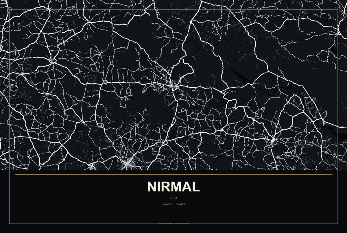 Nirmal, India City Map Aluminum Sign in Metropolitan Noir style