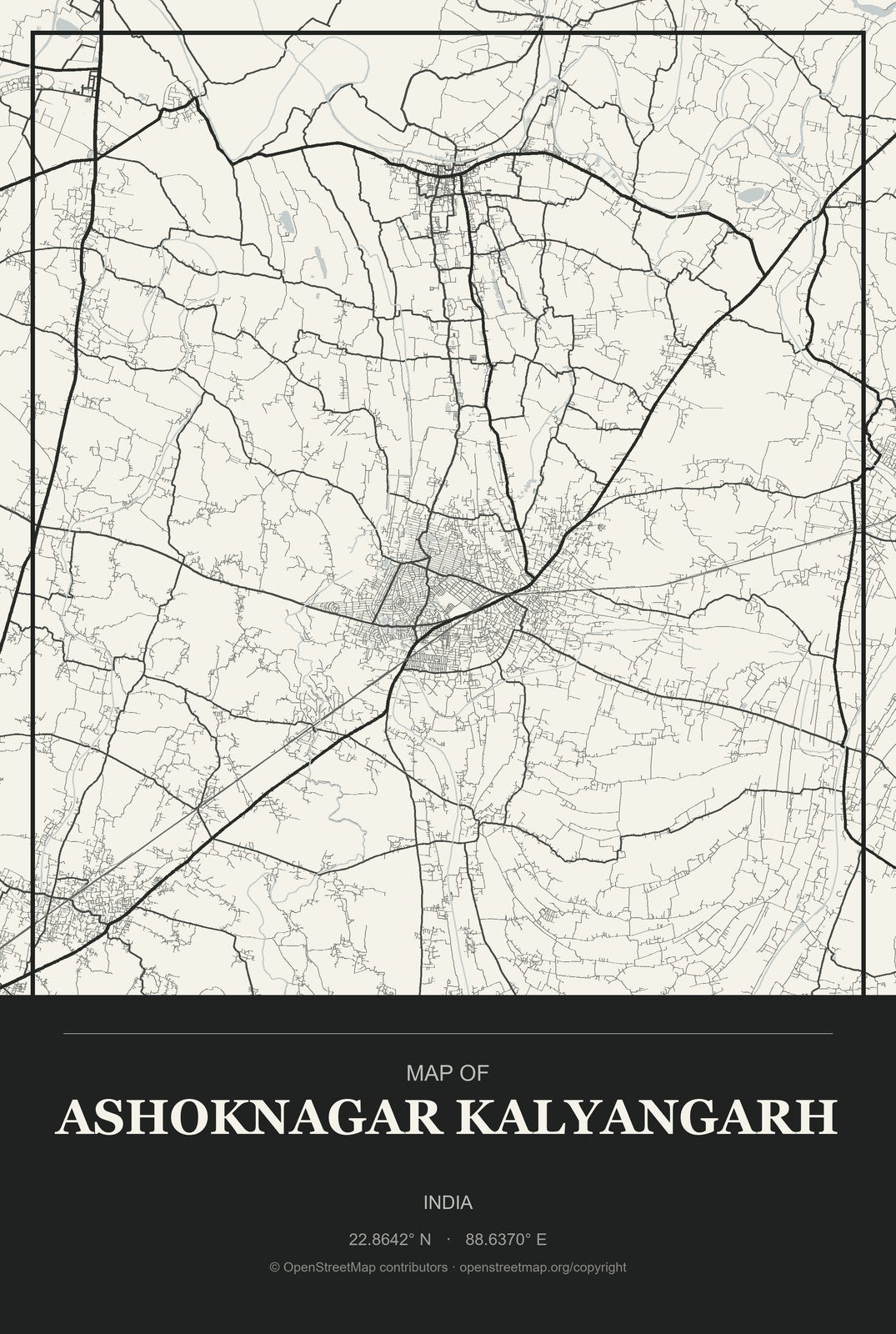 Ashoknagar Kalyangarh, India City Map Aluminum Sign in Museum Plaque style