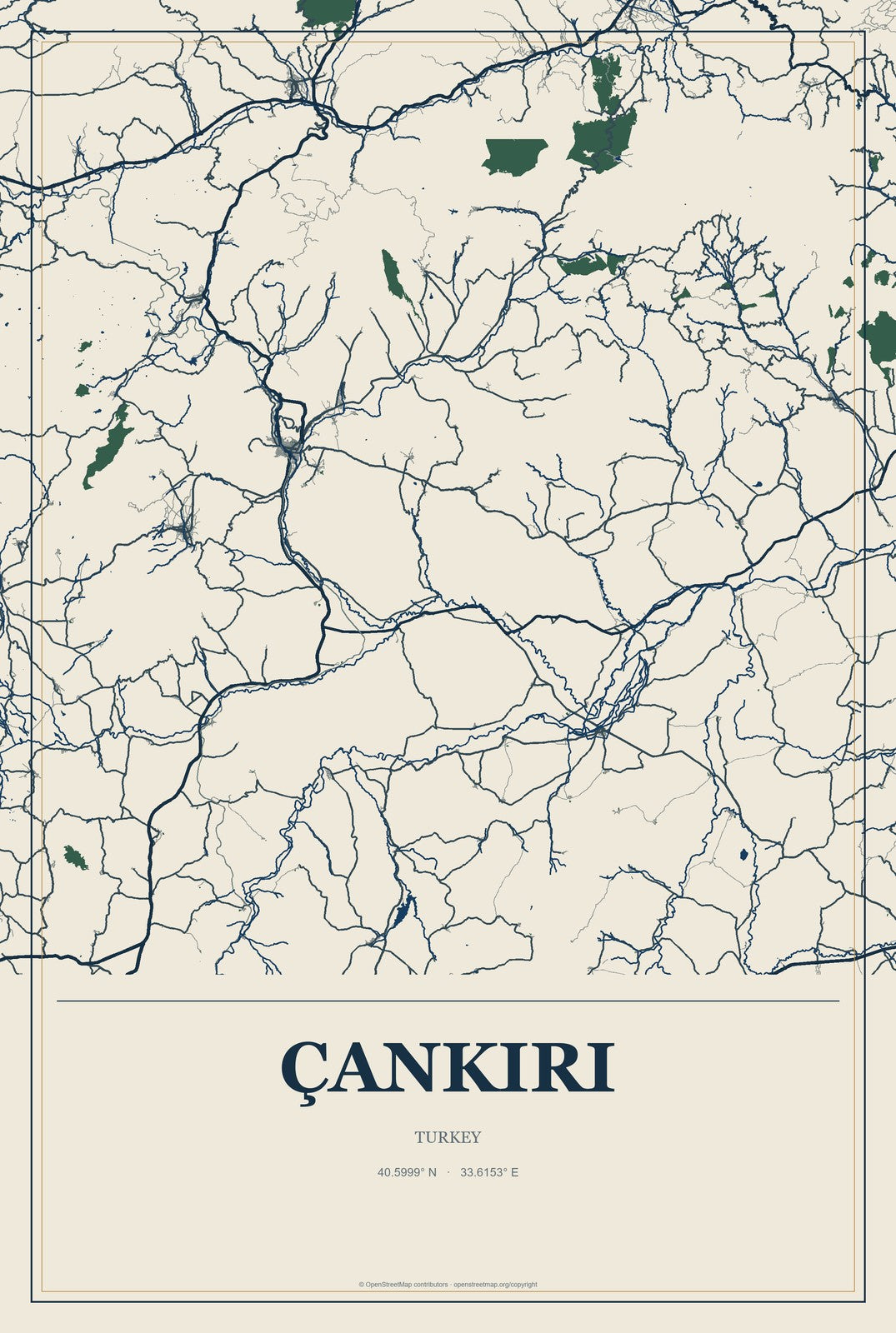 Çankırı, Turkey City Map Aluminum Sign in Coastal Cutout style