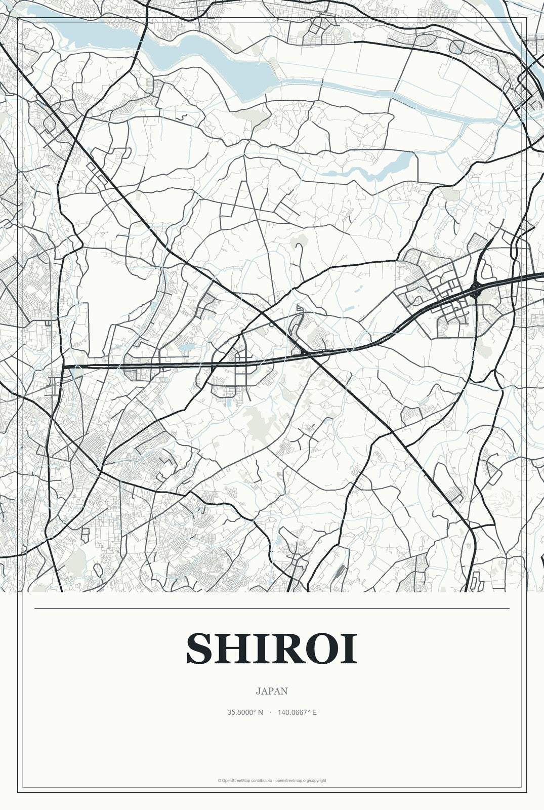 Shiroi, Japan City Map Aluminum Sign in Gallery Air style