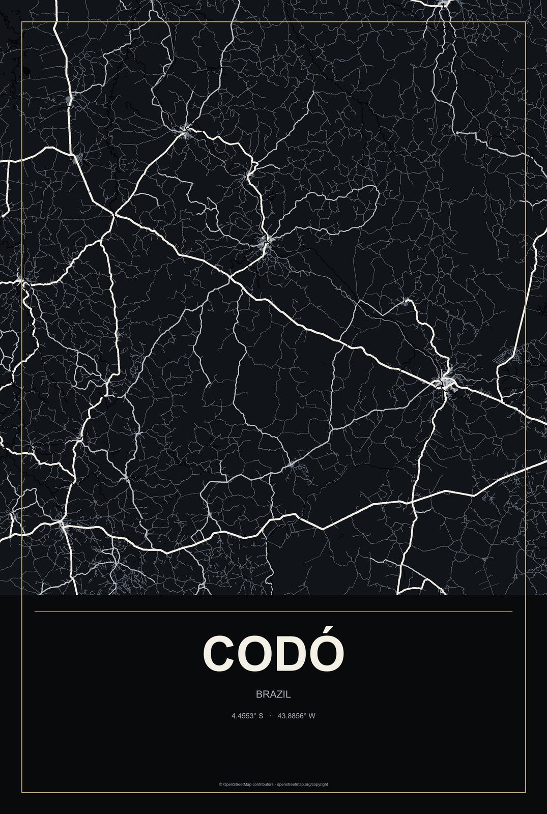 Codó, Brazil City Map Aluminum Sign in Metropolitan Noir style