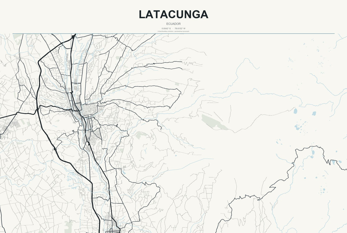 Latacunga, Ecuador City Map Aluminum Sign in Headline Atlas style