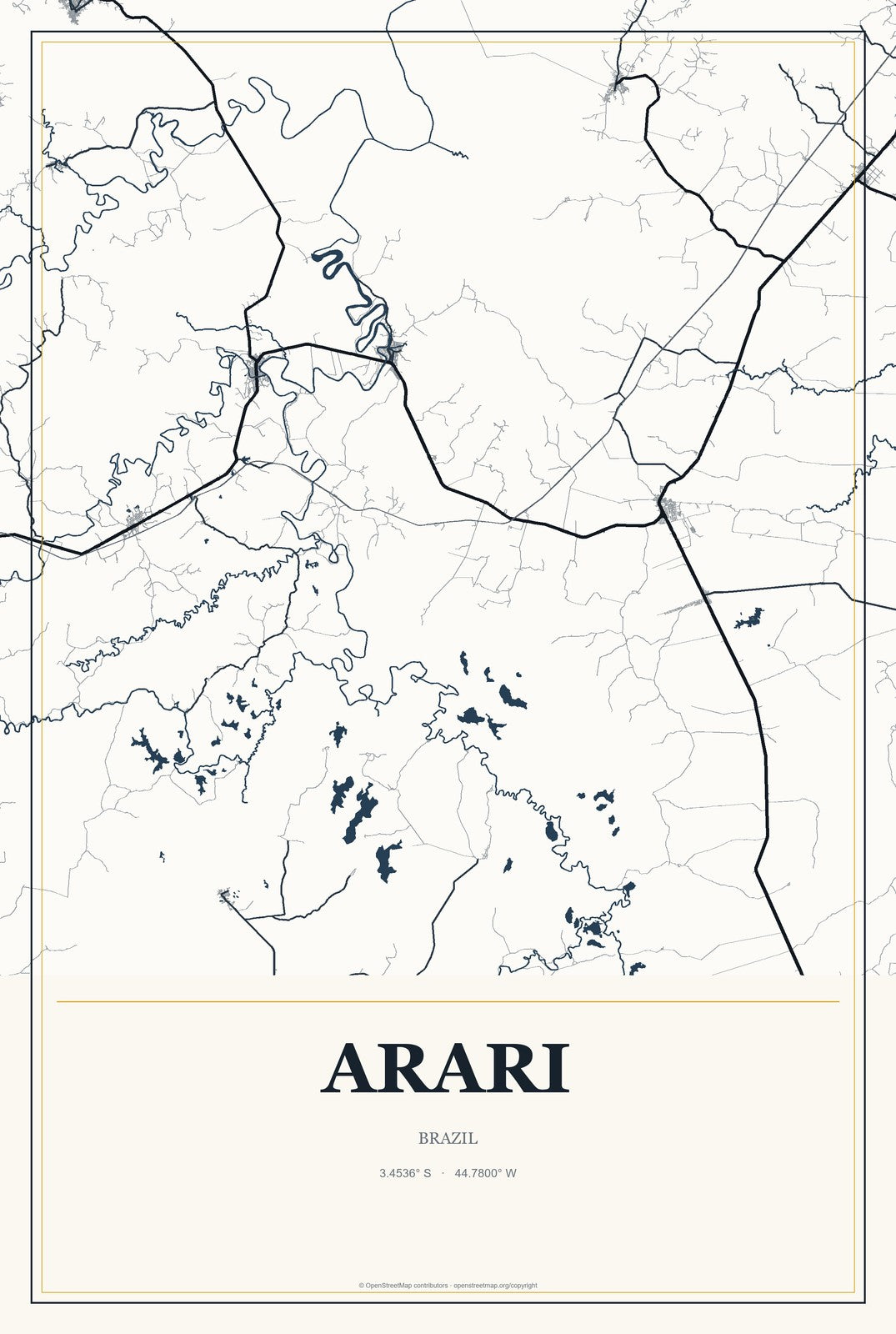 Arari, Brazil City Map Aluminum Sign in Citrine Modern style