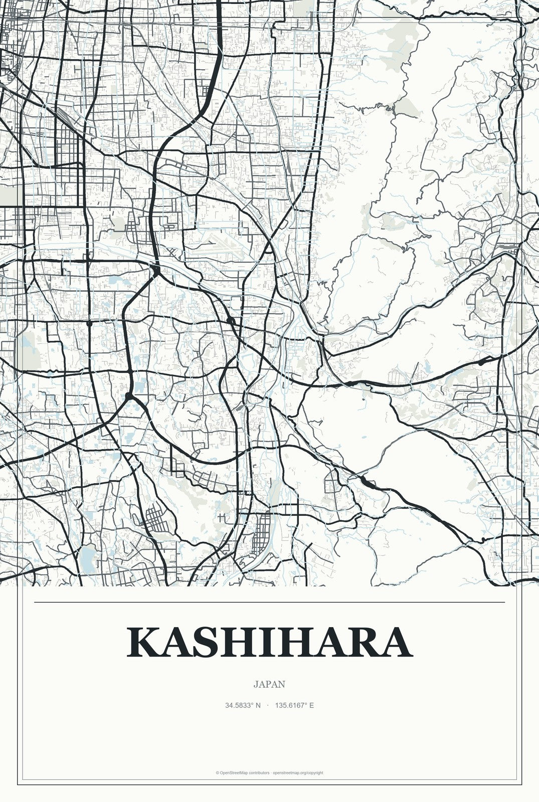 Kashihara, Japan City Map Aluminum Sign in Gallery Air style