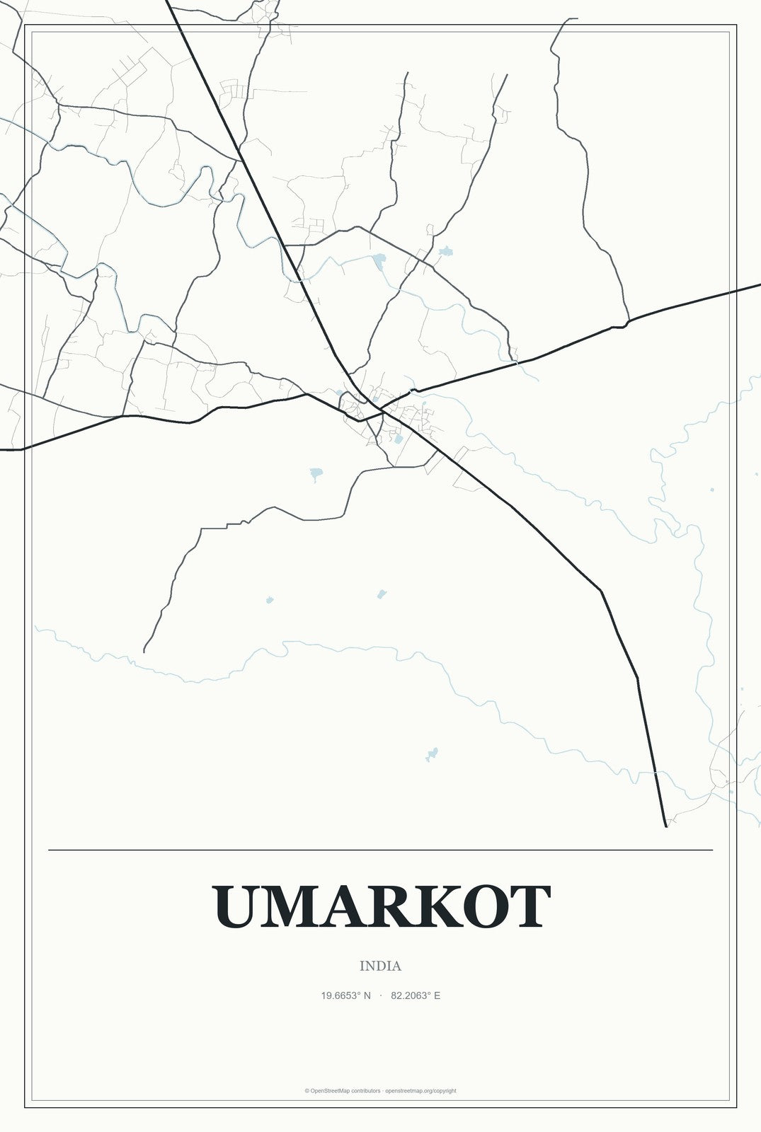 Umarkot, India City Map Aluminum Sign in Gallery Air style