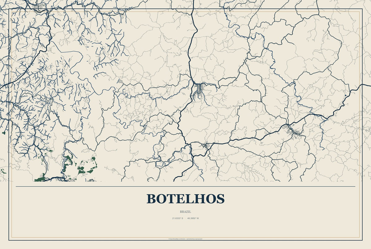 Botelhos, Brazil City Map Aluminum Sign in Coastal Cutout style