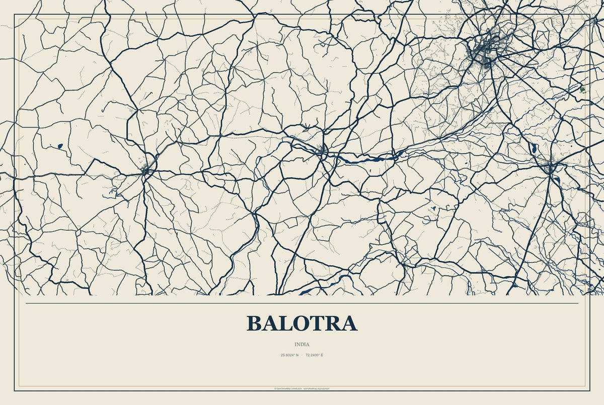 Balotra, India City Map Aluminum Sign in Coastal Cutout style