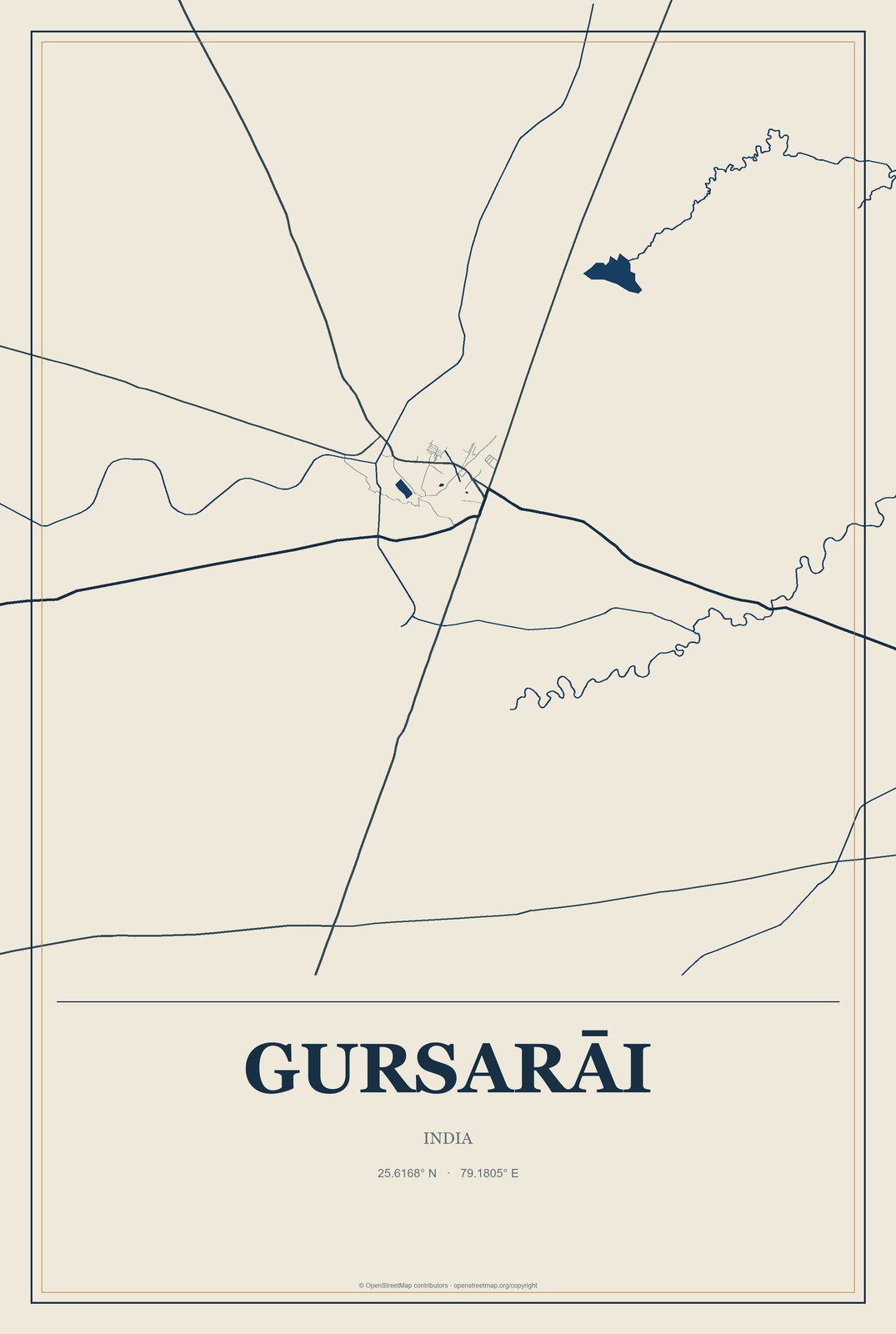 Gursarāi, India City Map Aluminum Sign in Coastal Cutout style