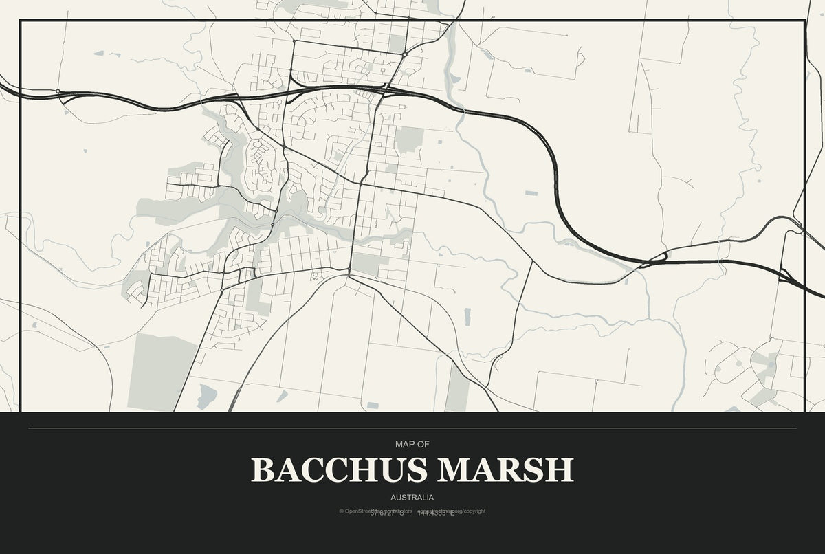 Bacchus Marsh, Australia City Map Aluminum Sign in Museum Plaque style
