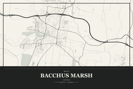 Bacchus Marsh, Australia City Map Aluminum Sign in Museum Plaque style