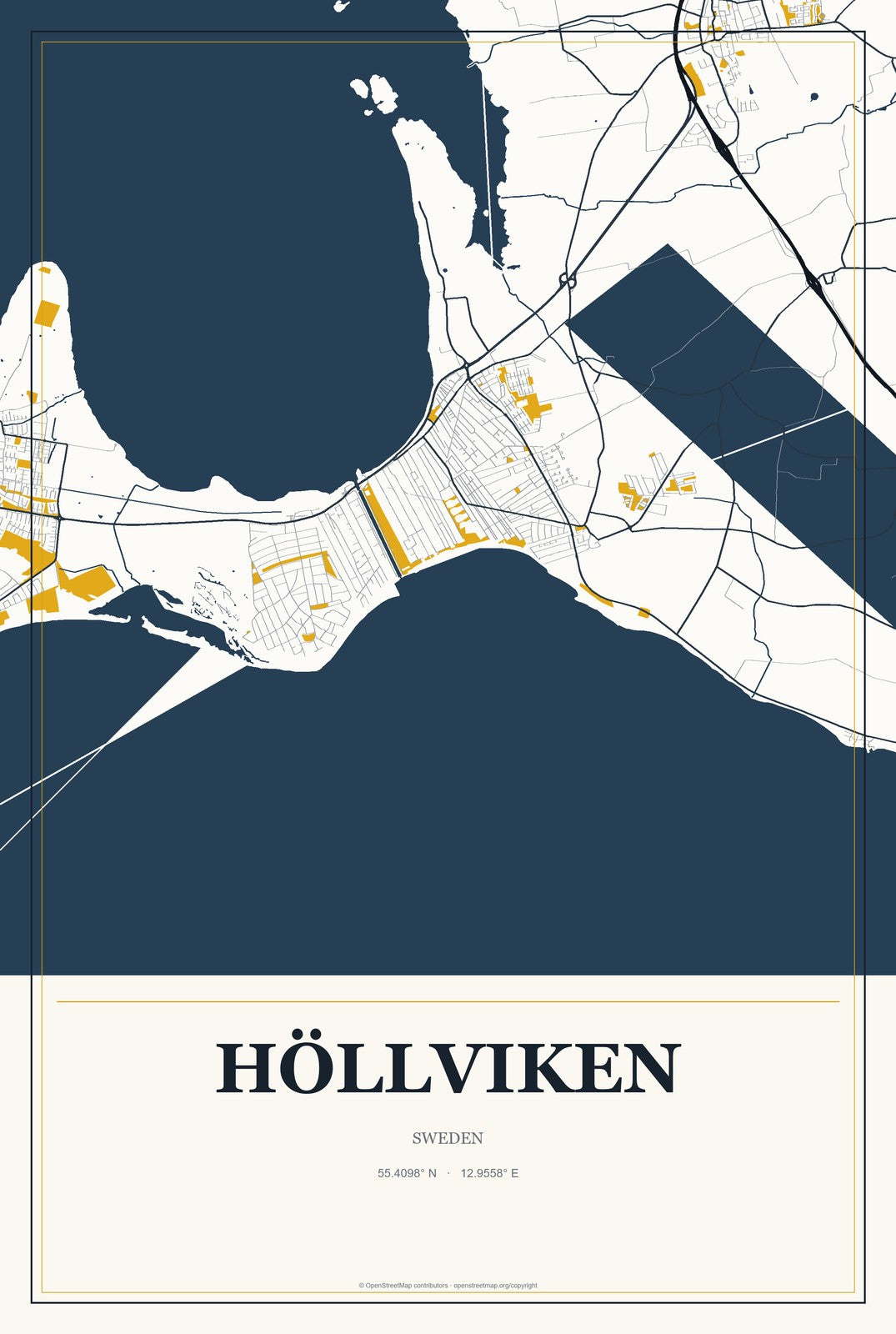 Höllviken, Sweden City Map Aluminum Sign in Citrine Modern style