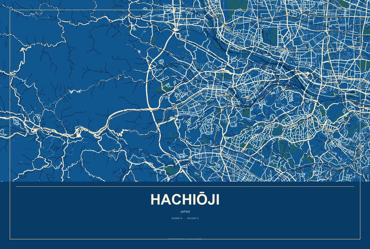 Hachiōji, Japan City Map Aluminum Sign in Harbor Cobalt style