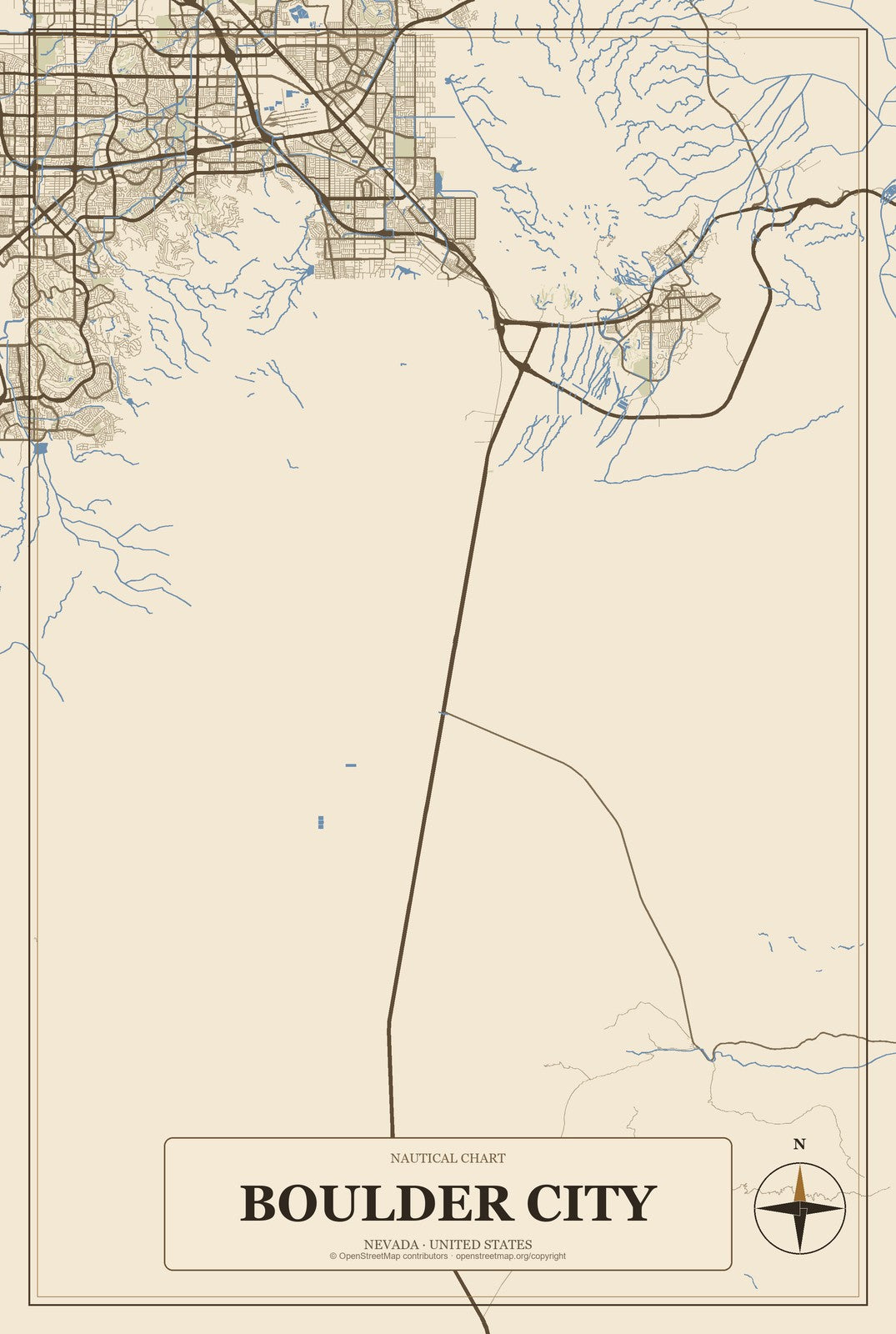 Boulder City, Nevada City Map Aluminum Sign in Heritage Nautical style