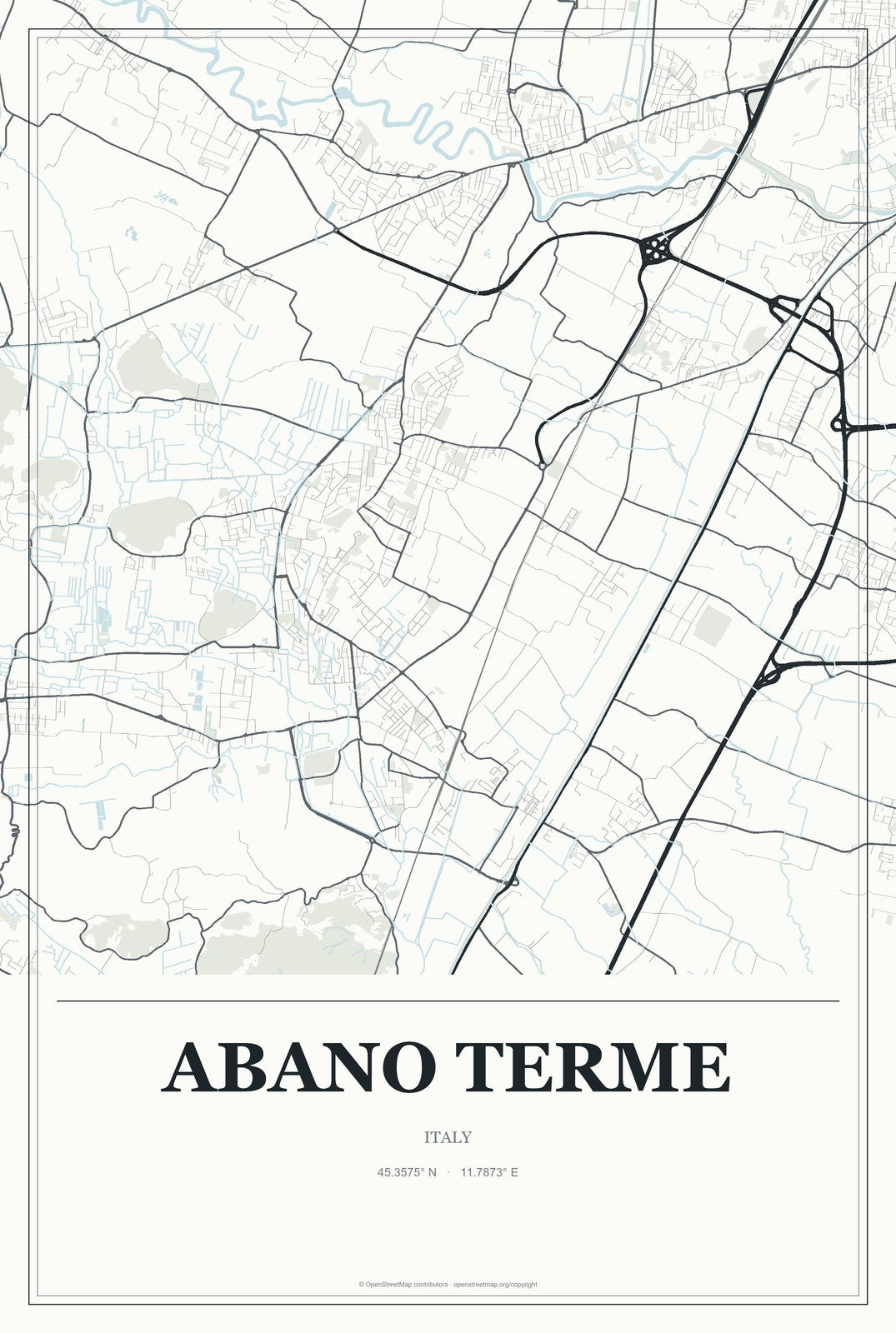 Abano Terme, Italy City Map Aluminum Sign in Gallery Air style