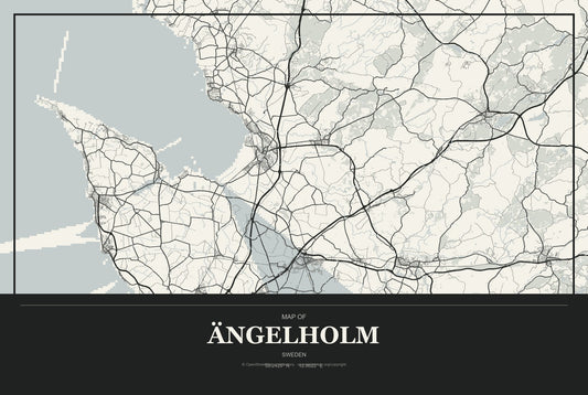 Ängelholm, Sweden City Map Aluminum Sign in Museum Plaque style