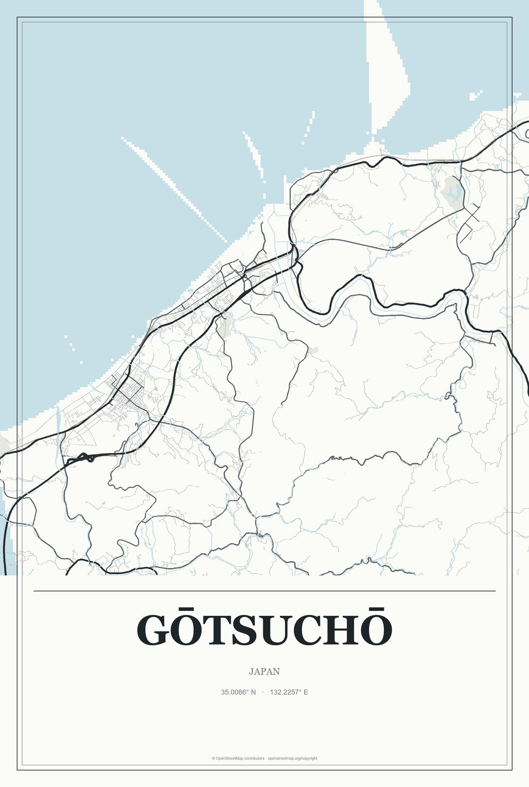 Gōtsuchō, Japan City Map Aluminum Sign in Gallery Air style
