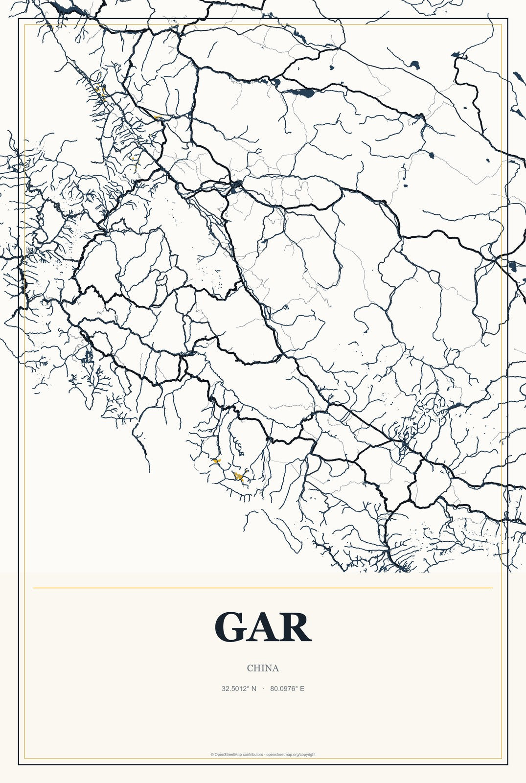 Gar, China City Map Aluminum Sign in Citrine Modern style