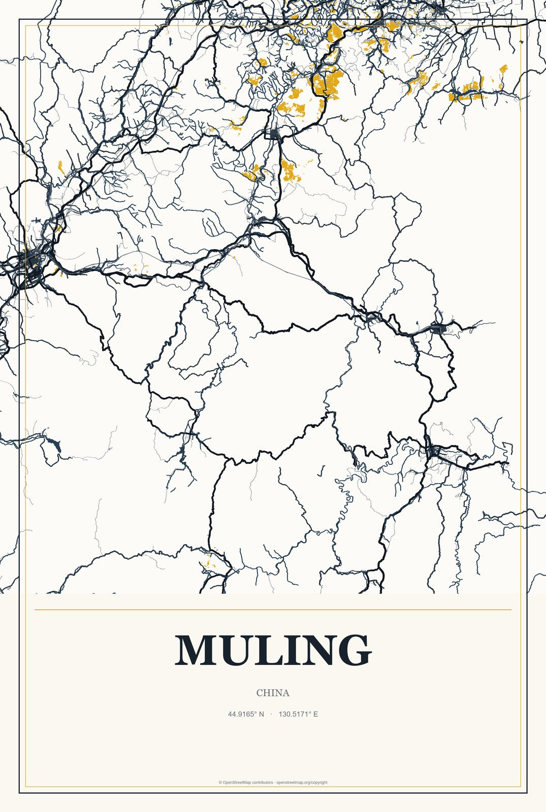 Muling, China City Map Aluminum Sign in Citrine Modern style