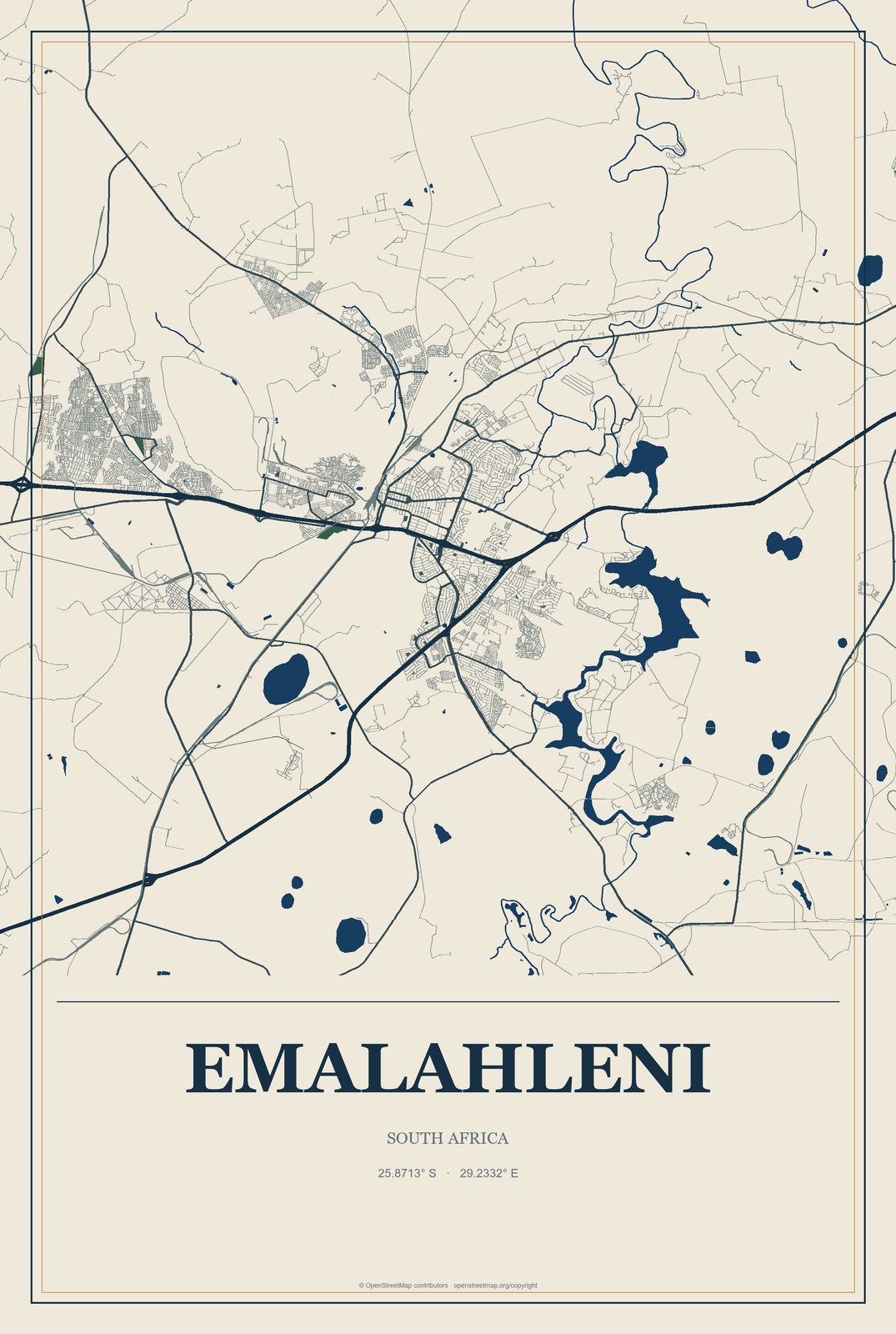 Emalahleni, South Africa City Map Aluminum Sign in Coastal Cutout style