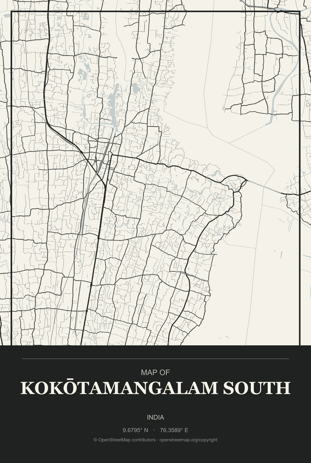 Kokōtamangalam South, India City Map Aluminum Sign in Museum Plaque style