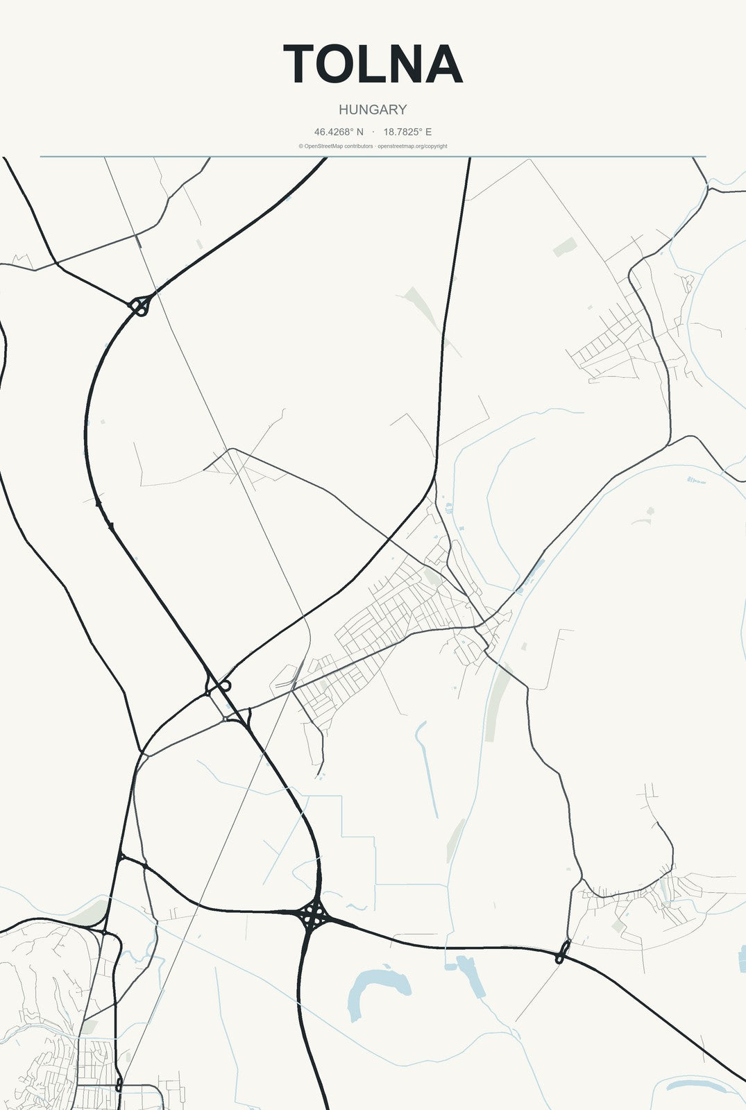 Tolna, Hungary City Map Aluminum Sign in Headline Atlas style