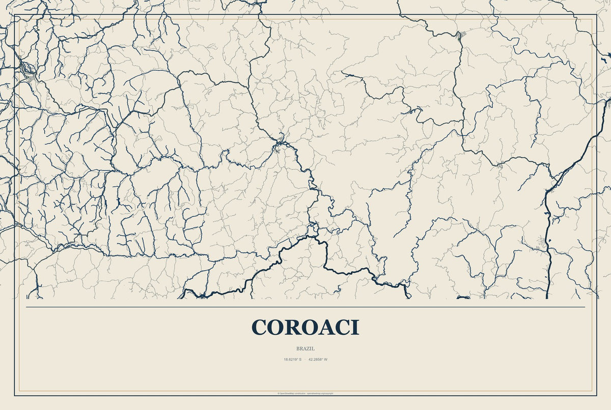 Coroaci, Brazil City Map Aluminum Sign in Coastal Cutout style