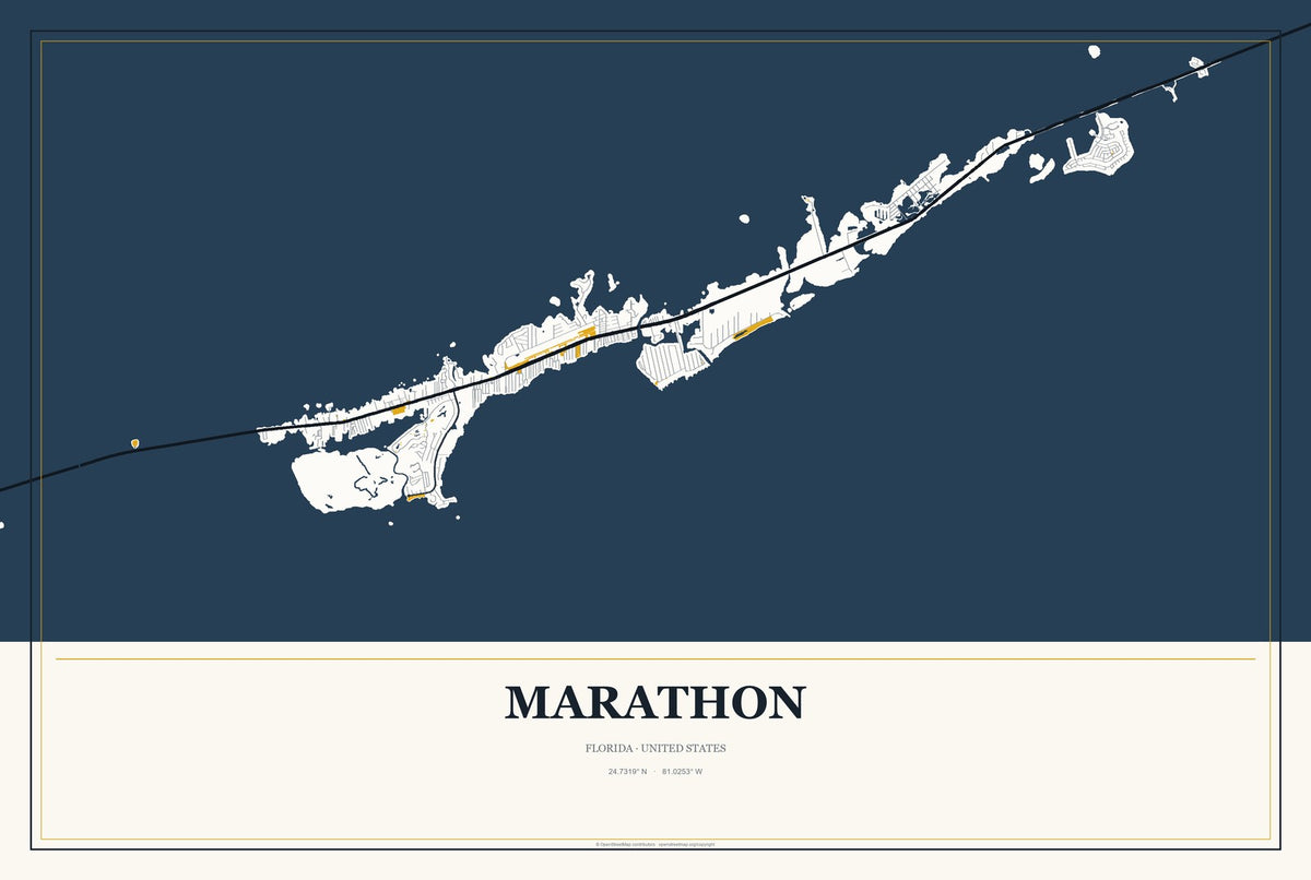 Marathon, Florida City Map Aluminum Sign in Citrine Modern style
