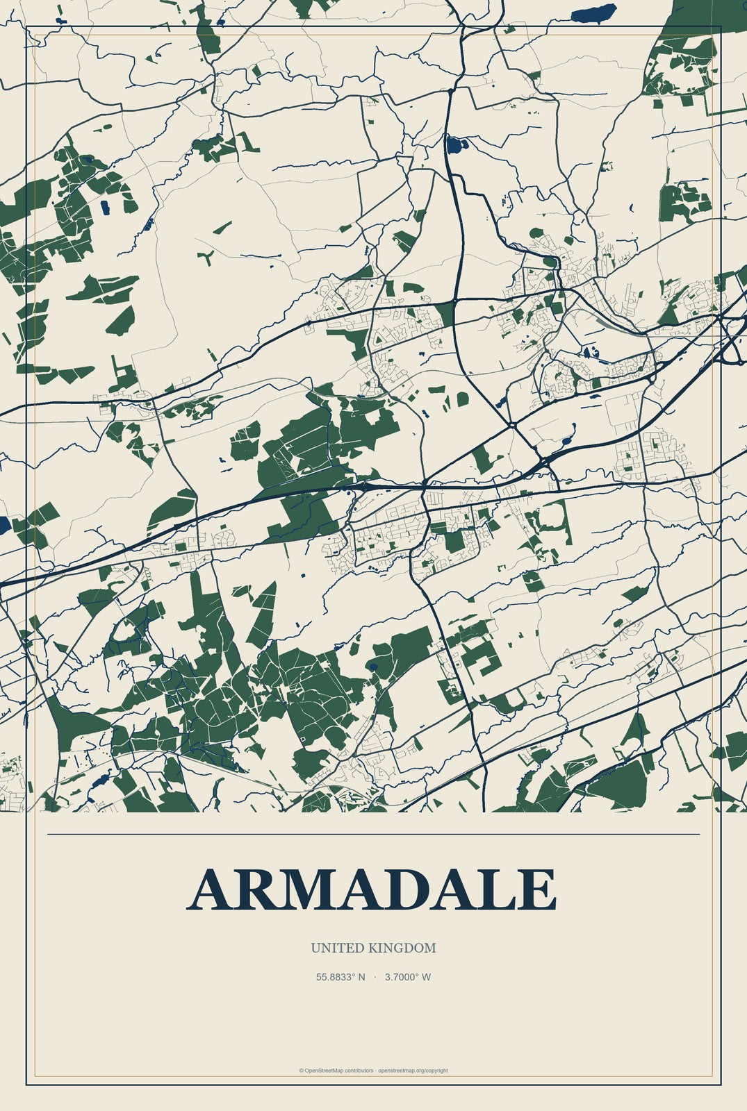 Armadale, United Kingdom City Map Aluminum Sign in Coastal Cutout style