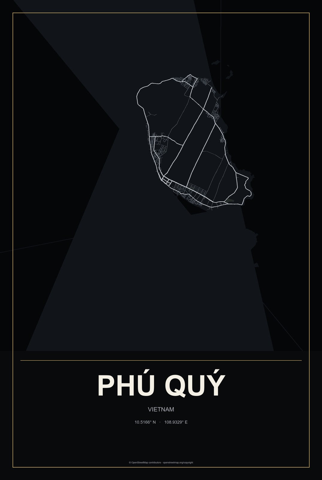 Phú Quý, Vietnam City Map Aluminum Sign in Metropolitan Noir style