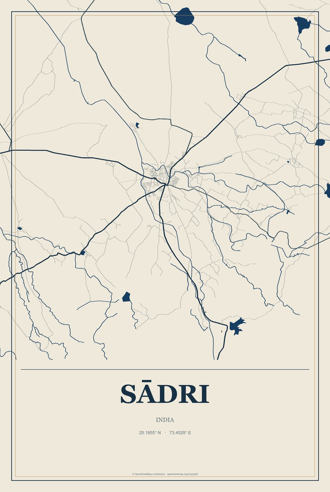 Sādri, India City Map Aluminum Sign in Coastal Cutout style