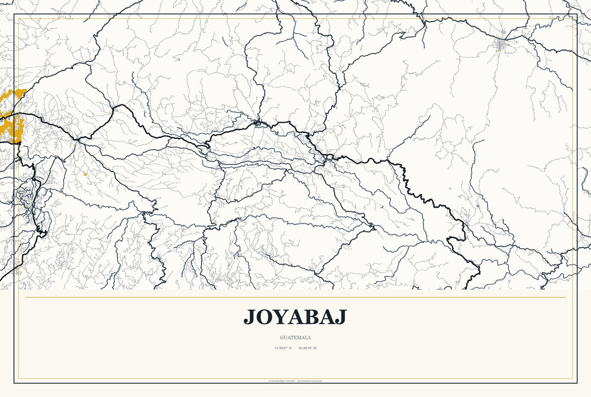 Joyabaj, Guatemala City Map Aluminum Sign in Citrine Modern style