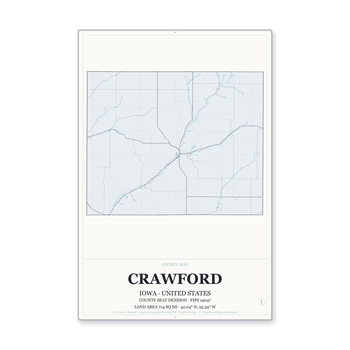 Crawford County, Iowa Map Aluminum Sign in Gallery Air style
