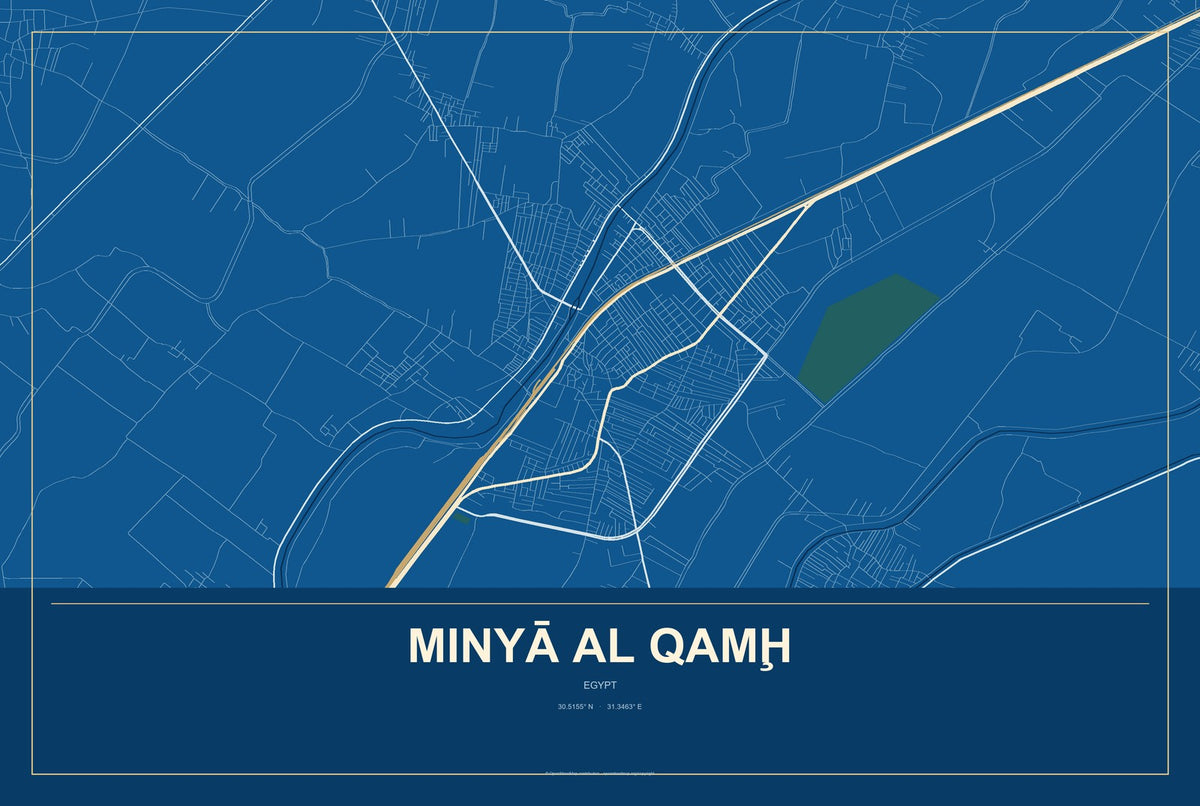 Minyā al Qamḩ, Egypt City Map Aluminum Sign in Harbor Cobalt style