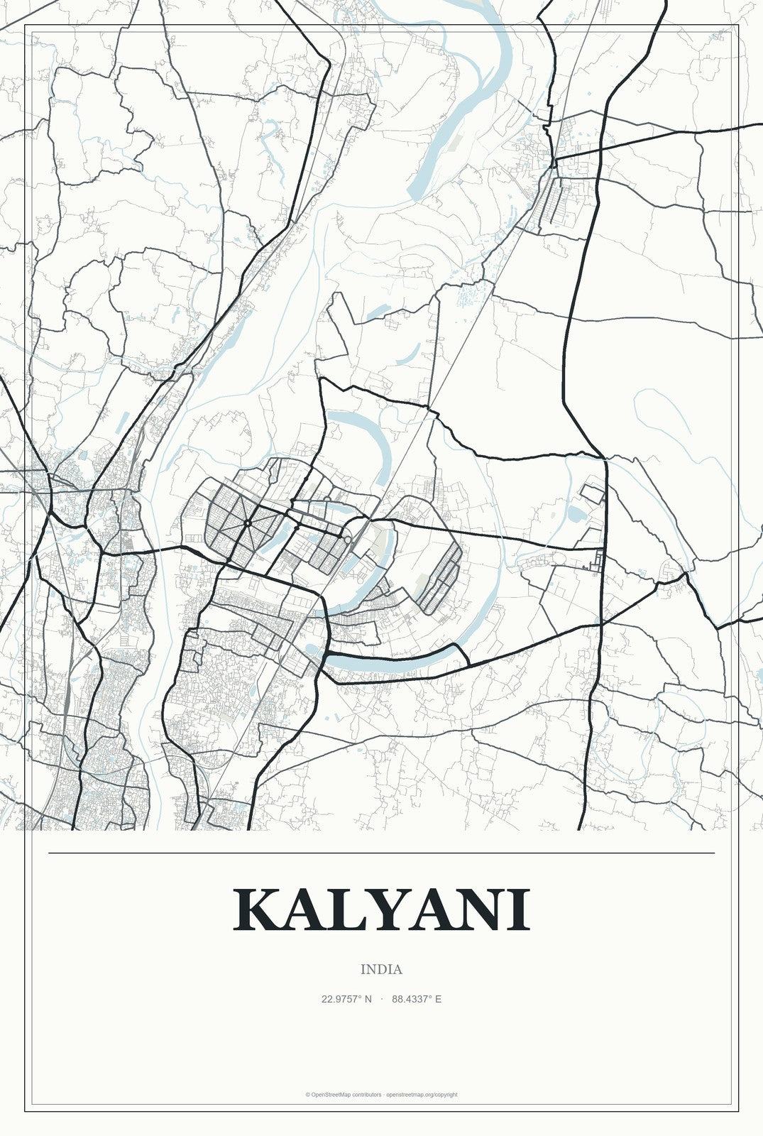 Kalyani, India City Map Aluminum Sign in Gallery Air style
