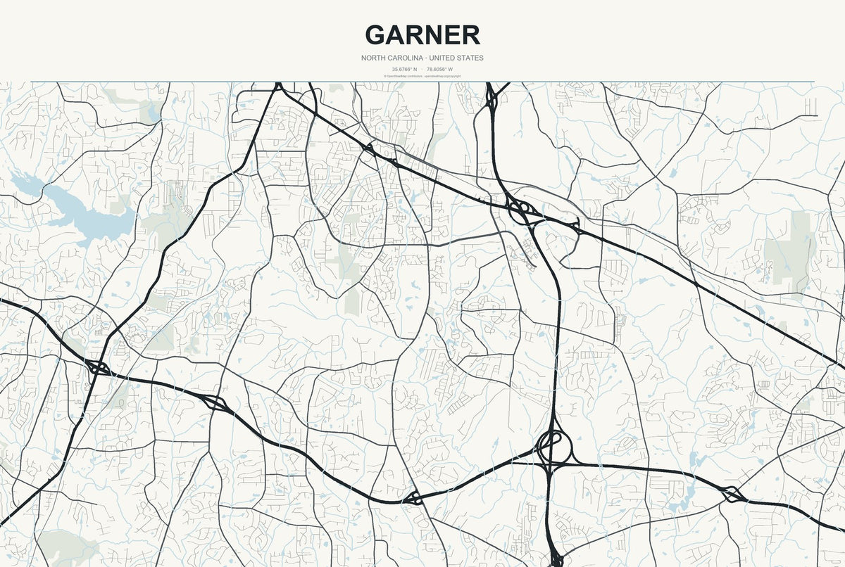 Garner, North Carolina City Map Aluminum Sign in Headline Atlas style