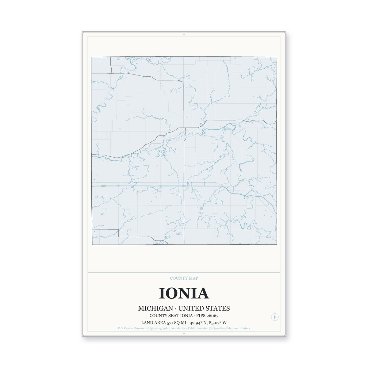 Ionia County, Michigan Map Aluminum Sign in Gallery Air style