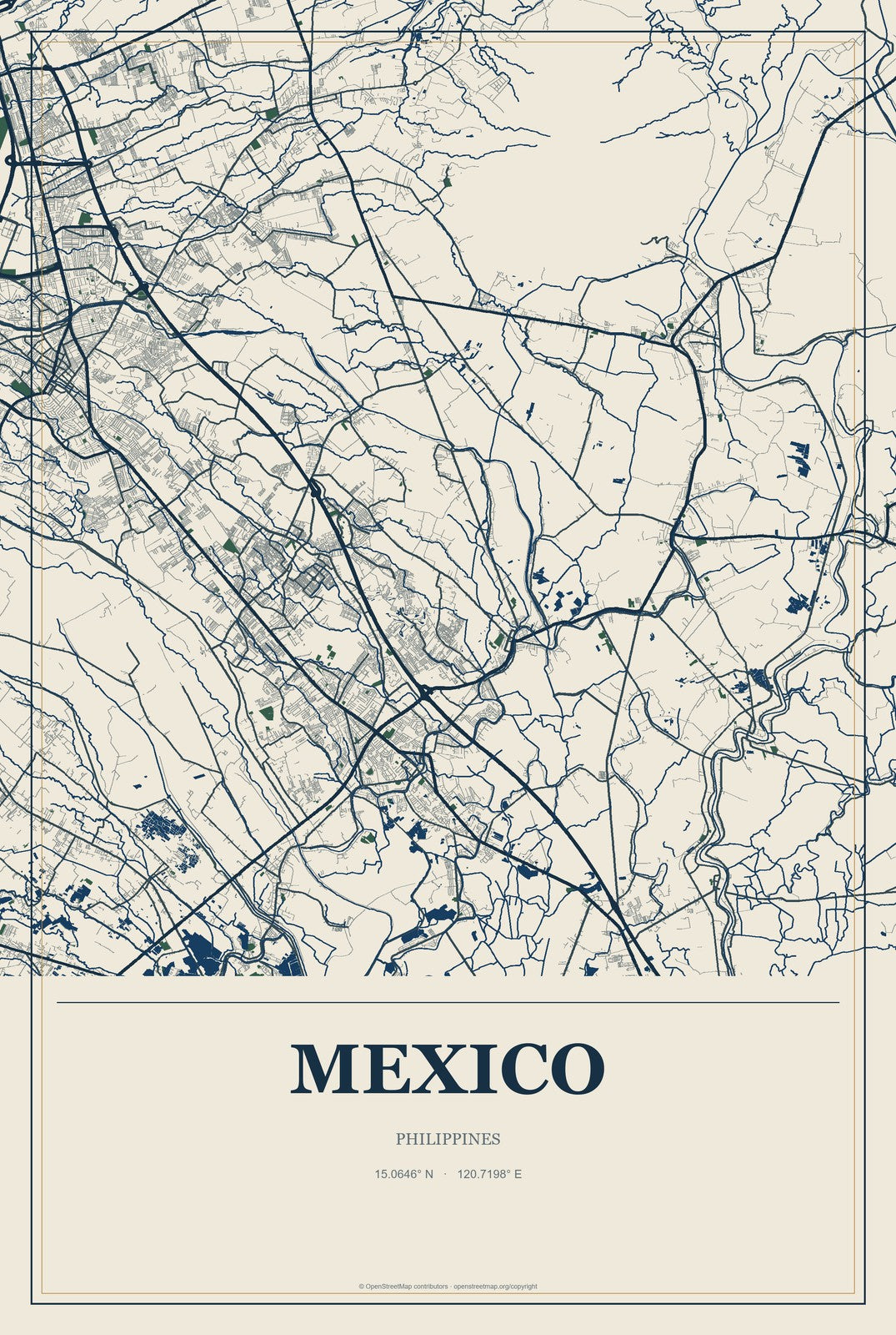 Mexico, Philippines City Map Aluminum Sign in Coastal Cutout style