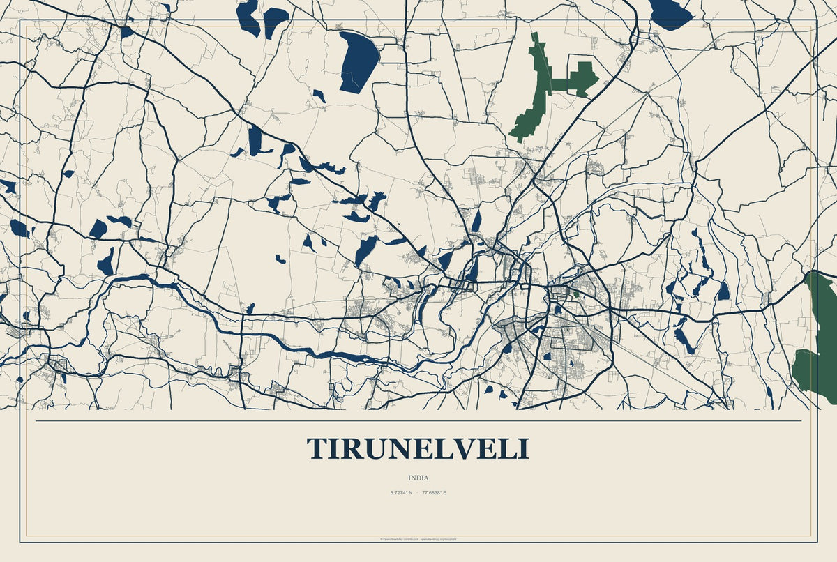 Tirunelveli, India City Map Aluminum Sign in Coastal Cutout style