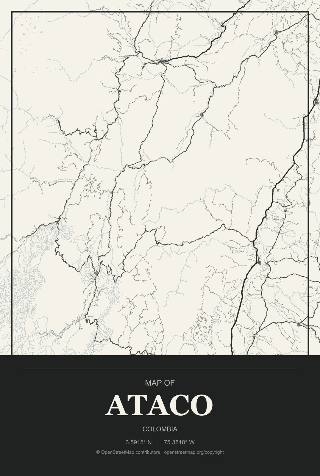 Ataco, Colombia City Map Aluminum Sign in Museum Plaque style