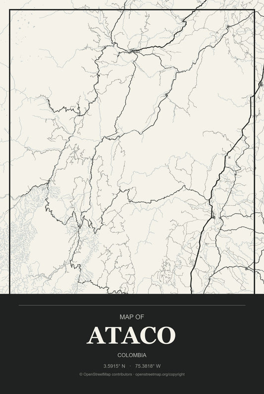 Ataco, Colombia City Map Aluminum Sign in Museum Plaque style