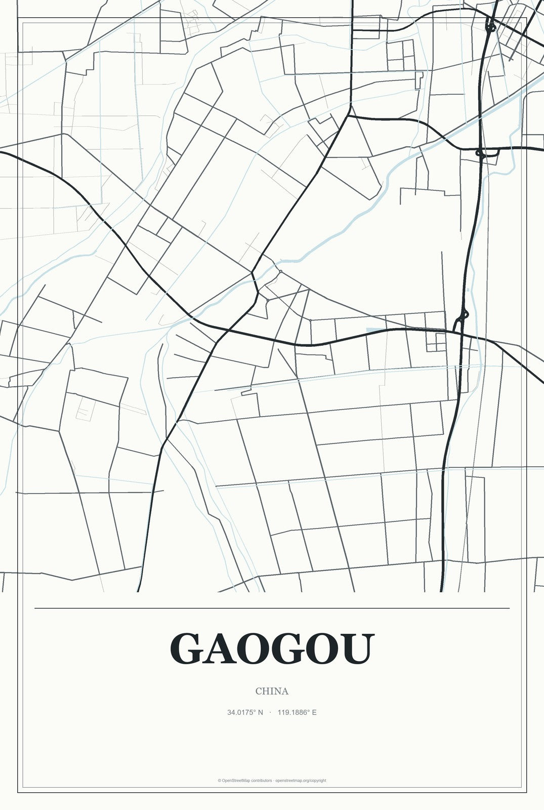 Gaogou, China City Map Aluminum Sign in Gallery Air style