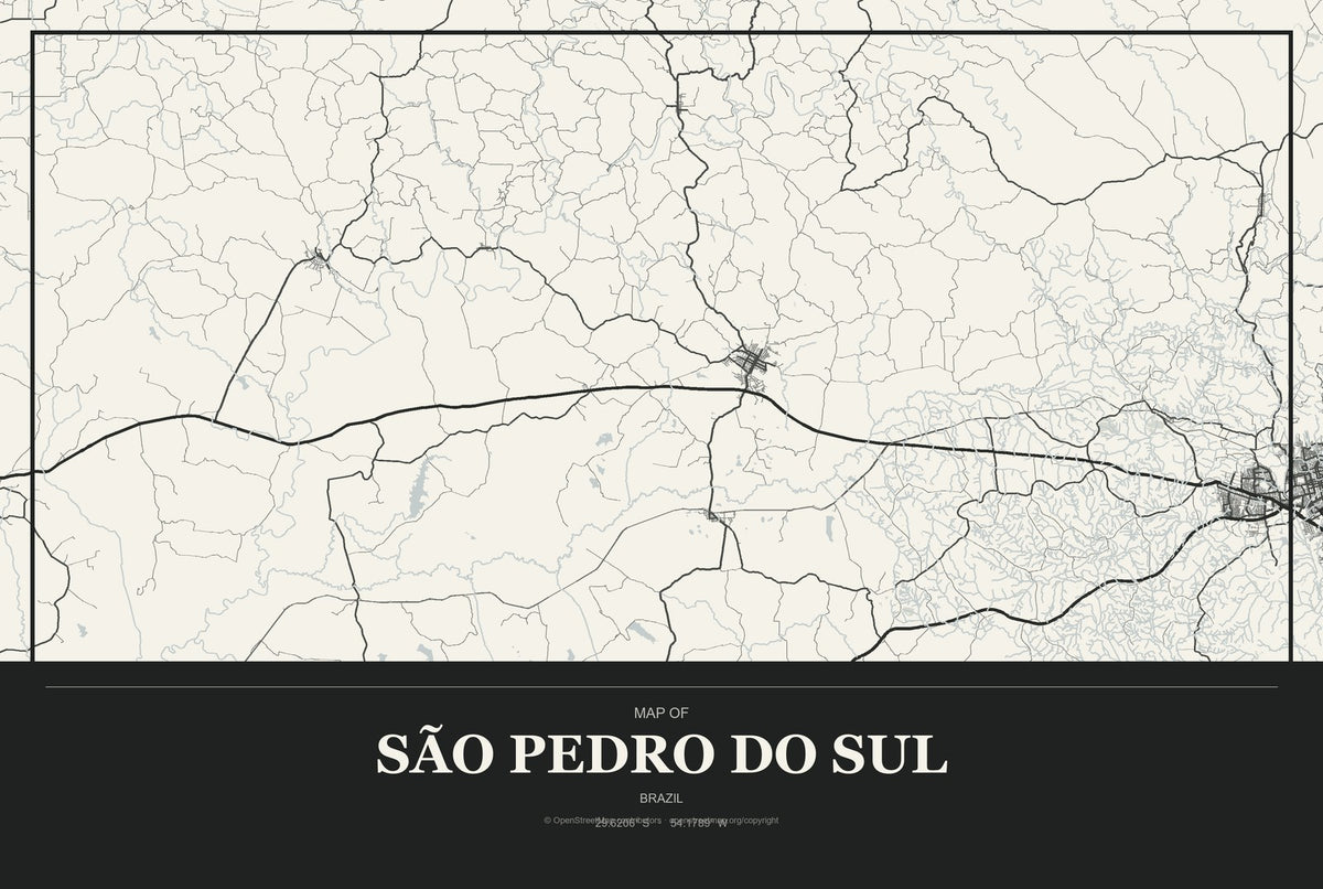 São Pedro do Sul, Brazil City Map Aluminum Sign in Museum Plaque style
