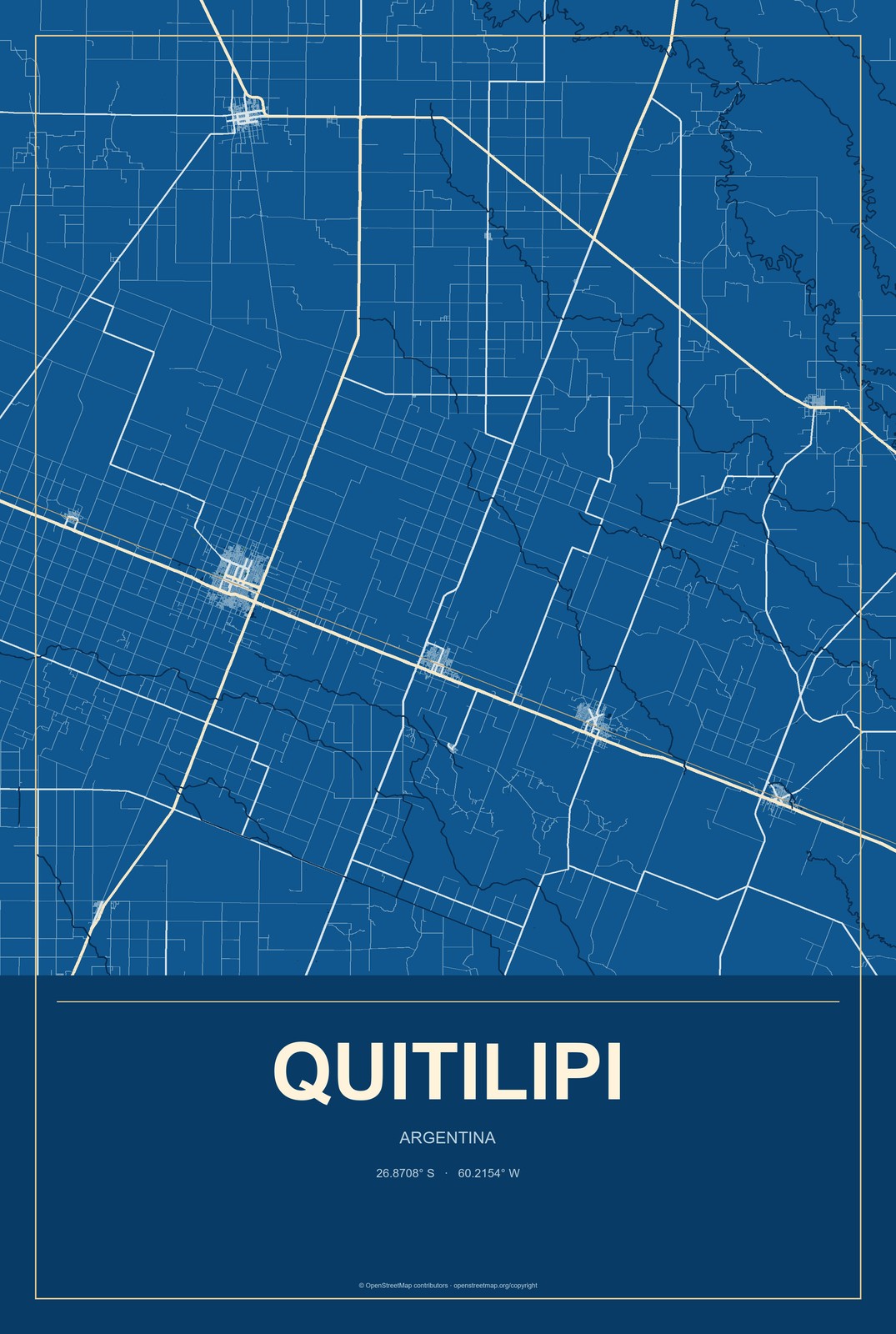 Quitilipi, Argentina City Map Aluminum Sign in Harbor Cobalt style