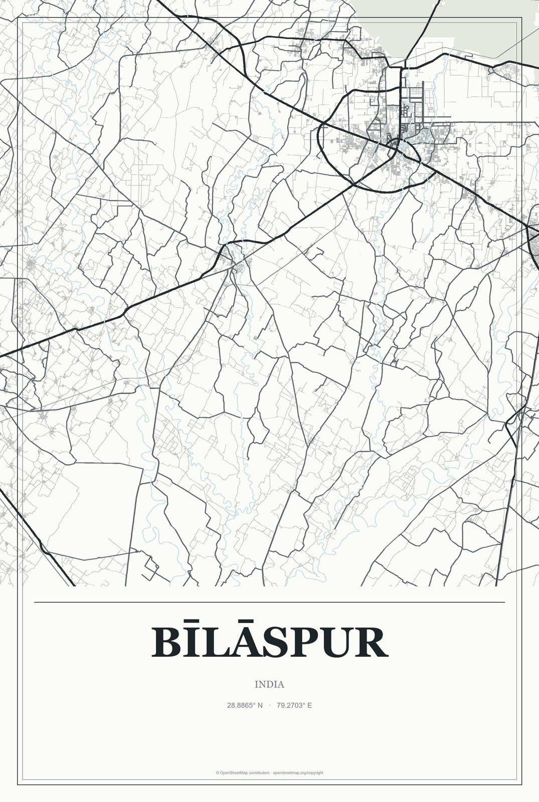 Bīlāspur, India City Map Aluminum Sign in Gallery Air style