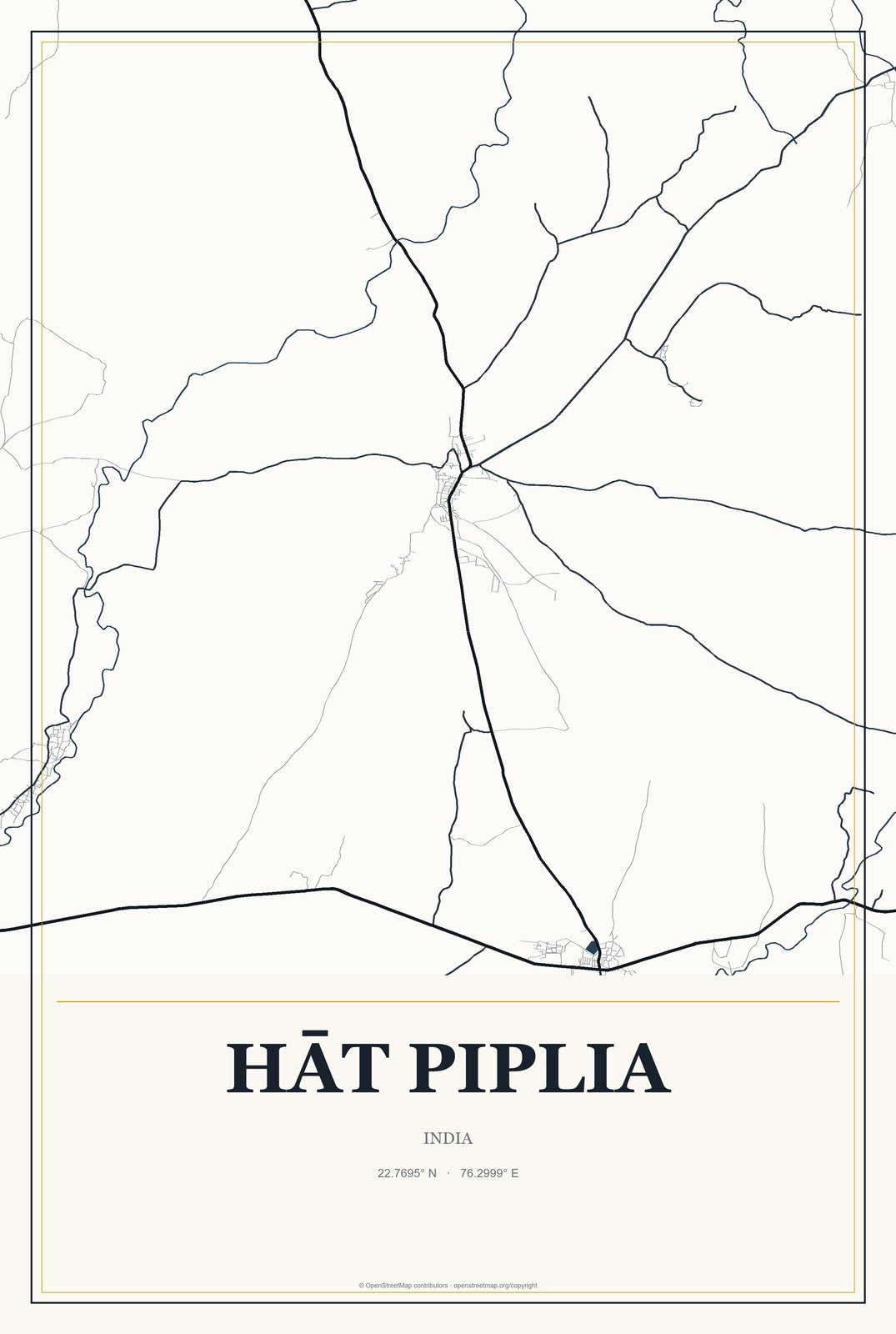 Hāt Piplia, India City Map Aluminum Sign in Citrine Modern style