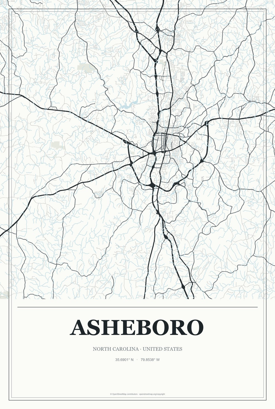 Asheboro, North Carolina City Map Aluminum Sign in Gallery Air style