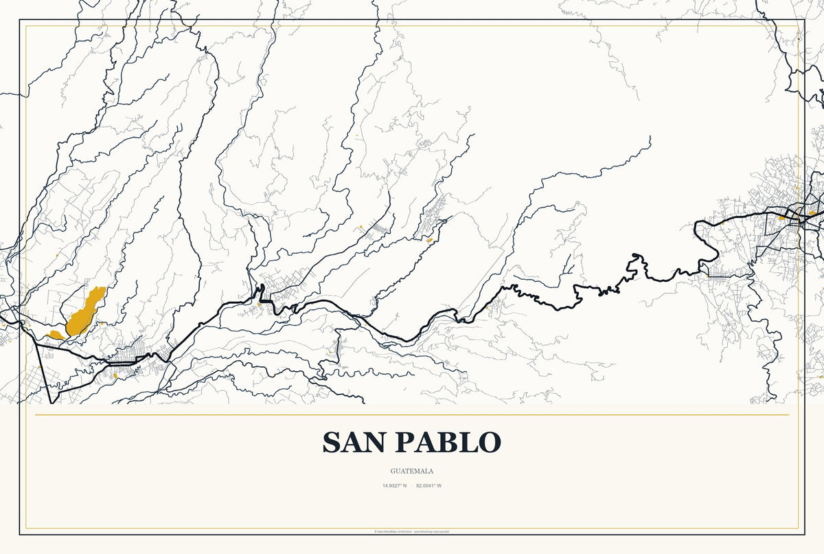 San Pablo, Guatemala City Map Aluminum Sign in Citrine Modern style